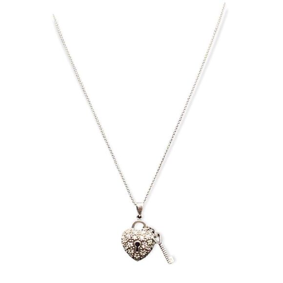 FAS sterling silver 925 CZ heart and key pendant 18” necklace - Picture 6 of 7